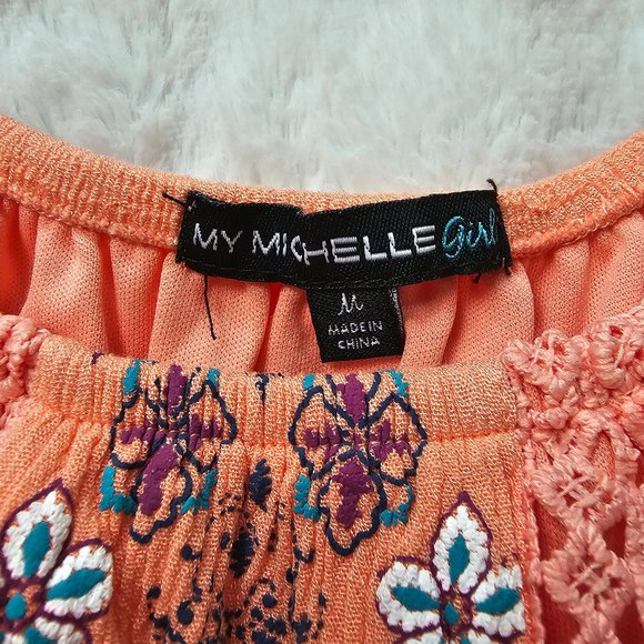 My Michelle Girl Orange Short Sleeve Romper Embroidery Style Detail M - Picture 4 of 6